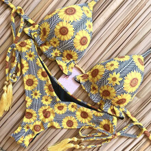 (KB08) Sexy Leaves Print Bikini Set - Low Waist 2pcs