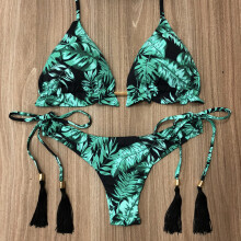 (KB06) Sexy Leaves Print Bikini Set - Low Waist 2pcs