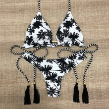 (KB05) Sexy Leaves Print Bikini Set - Low Waist 2pcs