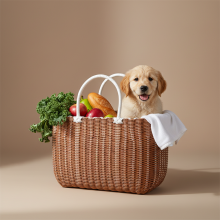 (Premium Khaki, Large 35x14x24cm) Handled Woven Basket - Shopping & Pet Bath