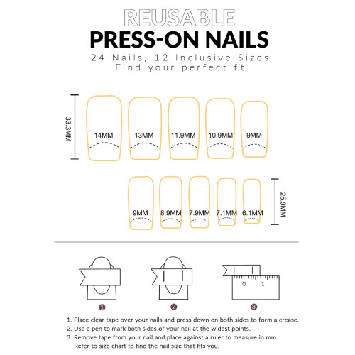 Blue Long Square Press-On Nails Kit for Women