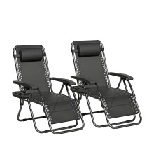 Set of 2 Zero Gravity Garden Recliner Chairs Outdoor Sun Lounger Black