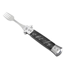 Forchetta da campeggio portatile in acciaio inossidabile 304, con pulsante unico, design professionale nero compatto