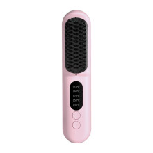 Brosse à Lisser les Cheveux Sans Fil, Brosse à Lisser à Chauffage Rapide, Ions Négatifs, Bigoudi, Peigne Chauffant Portable, Rose