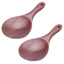 2X Teak Wood Spoon Natural Solid Wood Rice Spoon Wooden Rice Paddle Potato Serving Spoon Wooden Kitchen Utensils