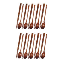 2X Ensemble de CuillèRes et Baguettes en Bois de Teck, CuillèRes AntiadhéSives Soupe-CuillèRe à Café pour Ustensiles de Cuisine