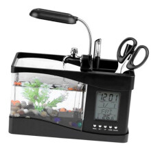 Multifunctional Fish Tank Clock with LED Lamp, 1.5L, 240mm Black