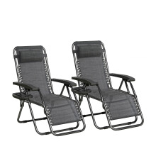 Set of 2 Zero Gravity Garden Recliner Chairs Outdoor Sun Lounger Black/Grey