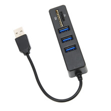 USB2.0 Hub with Memory Card Reader, 3 USB B Ports, Black