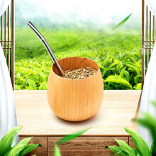 2X Ensemble de Thé en Bois Yerba Gourd Mate à la Main en Bois Naturel Café Tasse à Eau Mate 200 Ml (Léger)