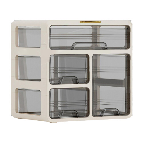 Cream Plastic 3 Layer Desk Organizer with Drawer 2