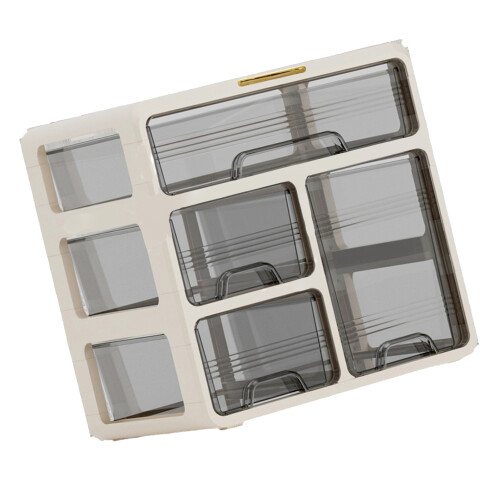 Cream Plastic 3 Layer Desk Organizer with Drawer