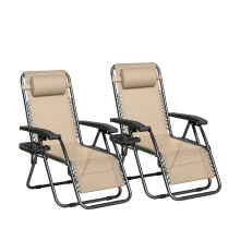 Set of 2 Zero Gravity Garden Recliner Chairs Outdoor Sun Lounger Cream