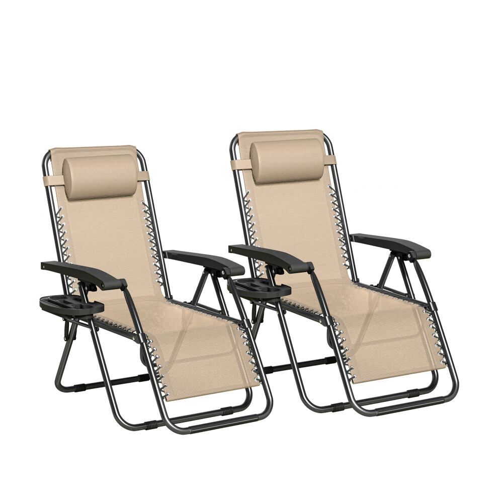 Mcc Set Of 2 Zero Gravity Garden Recliner Chairs Outdoor Sun Lounger Cream