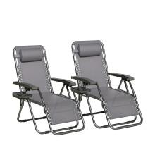 Set of 2 Zero Gravity Garden Recliner Chairs Outdoor Sun Lounger Dark Grey