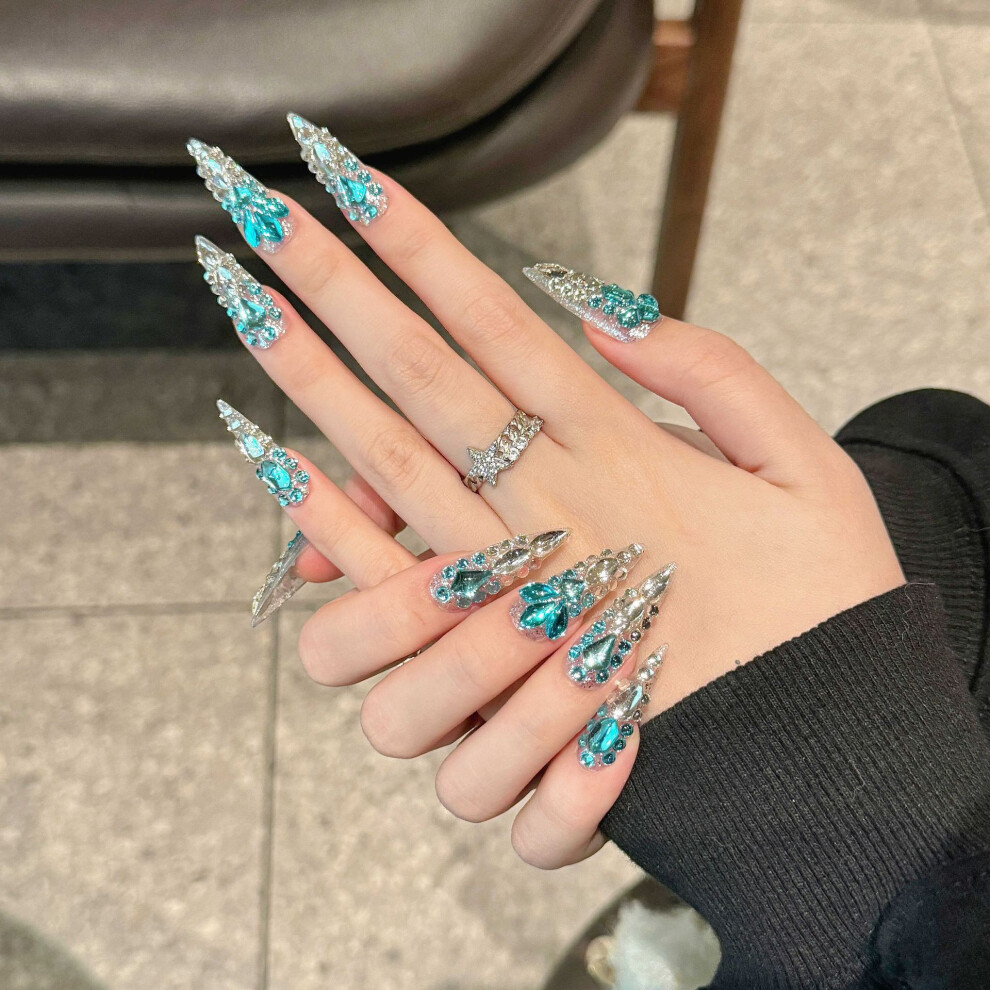 Penghui-Toys (Xs) Glitter Resin Fake Nails, Pointed Tip, Zero Pressure