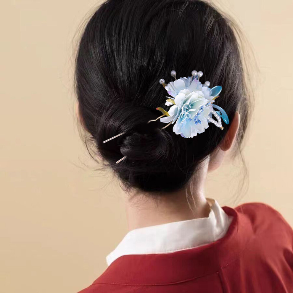 Dachuang Beauty Silk Flower Hair Sticks With Tassel, Gift For Women