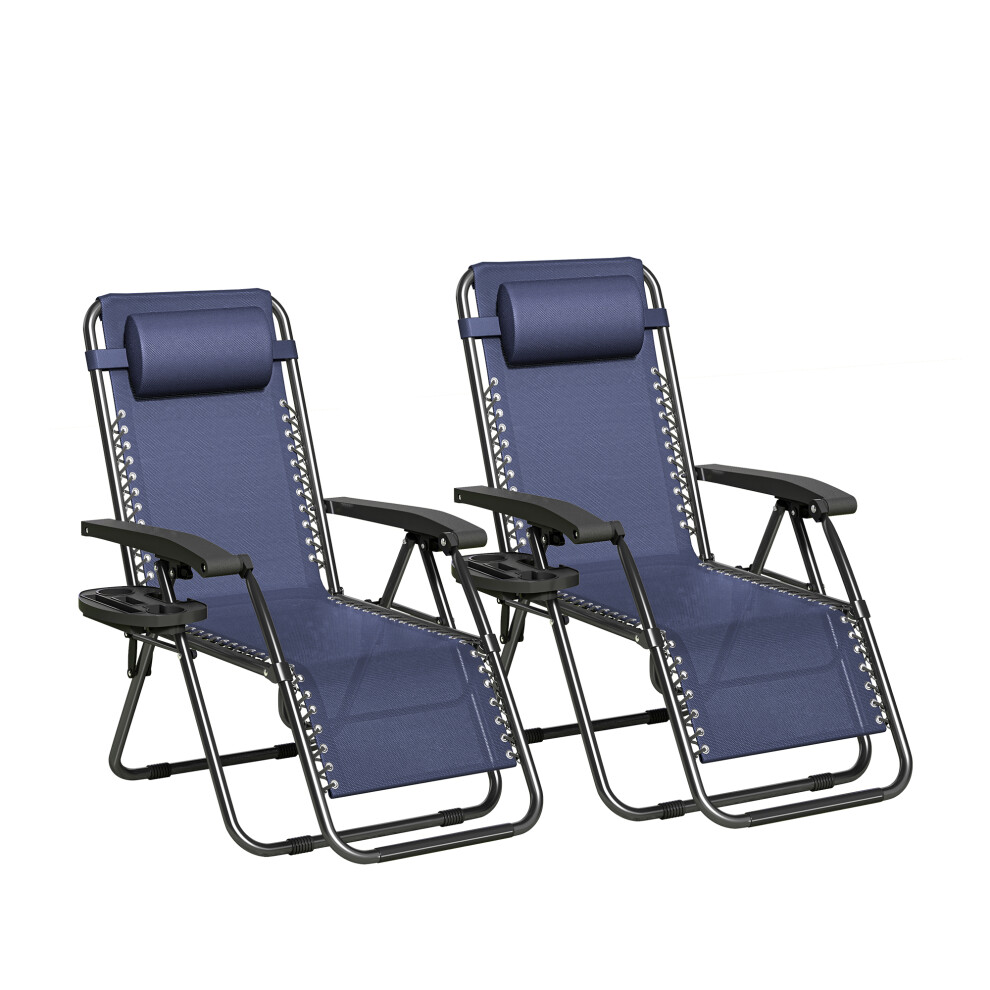 Mcc Set Of 2 Zero Gravity Garden Recliner Chairs Outdoor Sun Lounger Blue