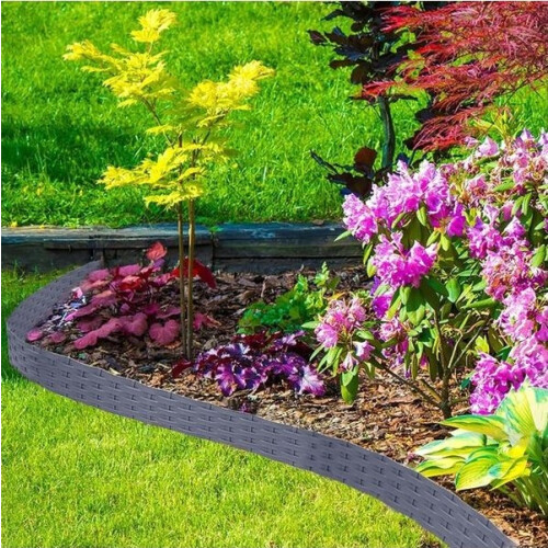 Deep Grey Rattan Effect Flexible Plastic Lawn Edging, 2.4m Garden Border 2