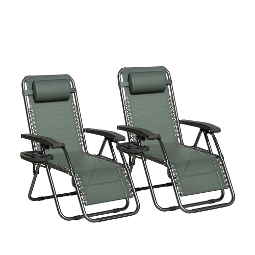 Set of 2 Zero Gravity Garden Recliner Chairs Outdoor Sun Lounger Green