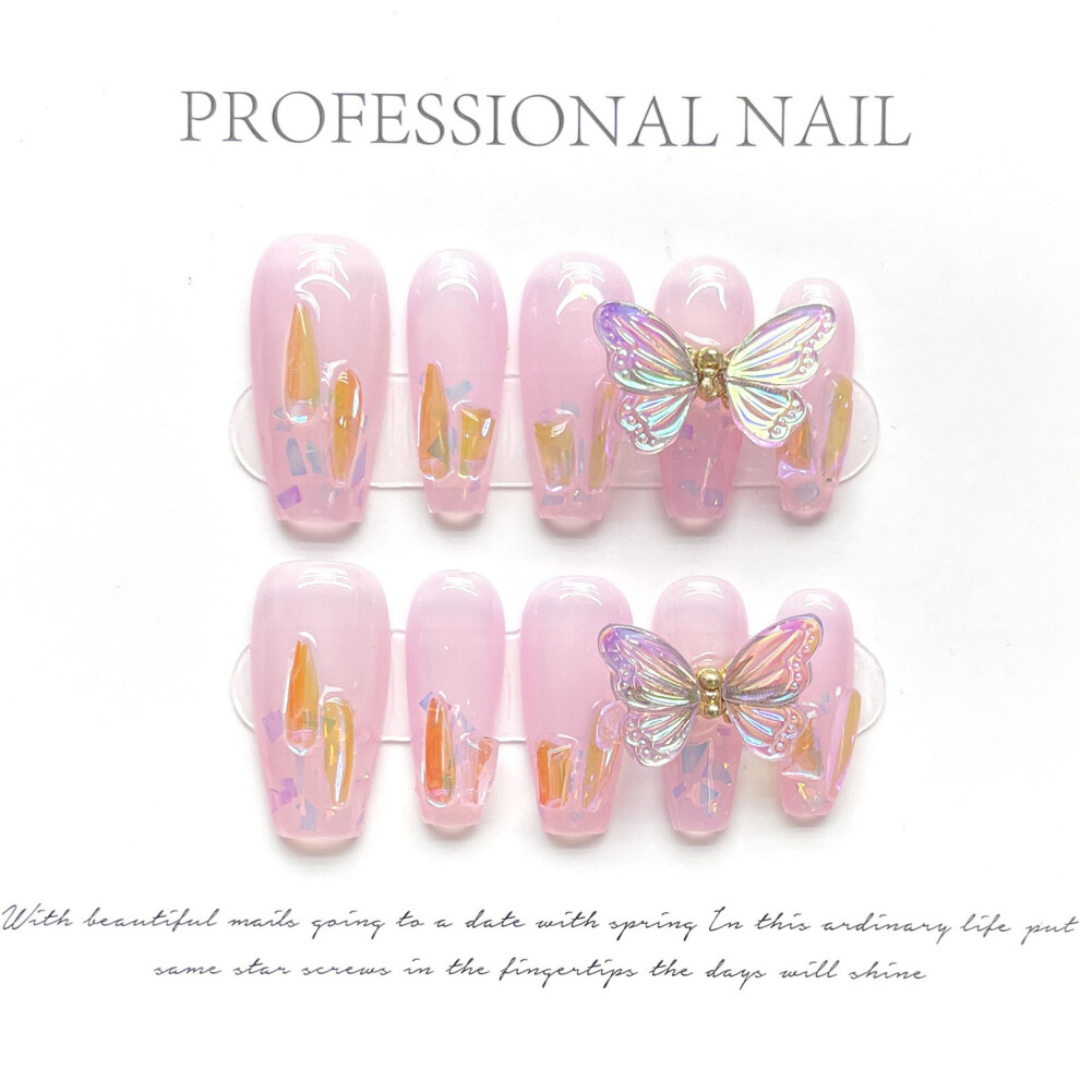 Bright-Home (266) Handmade Fake Nails With Rhinestone Long Lasting Safe Material Waterproof False Nails For Stage Performance Wear