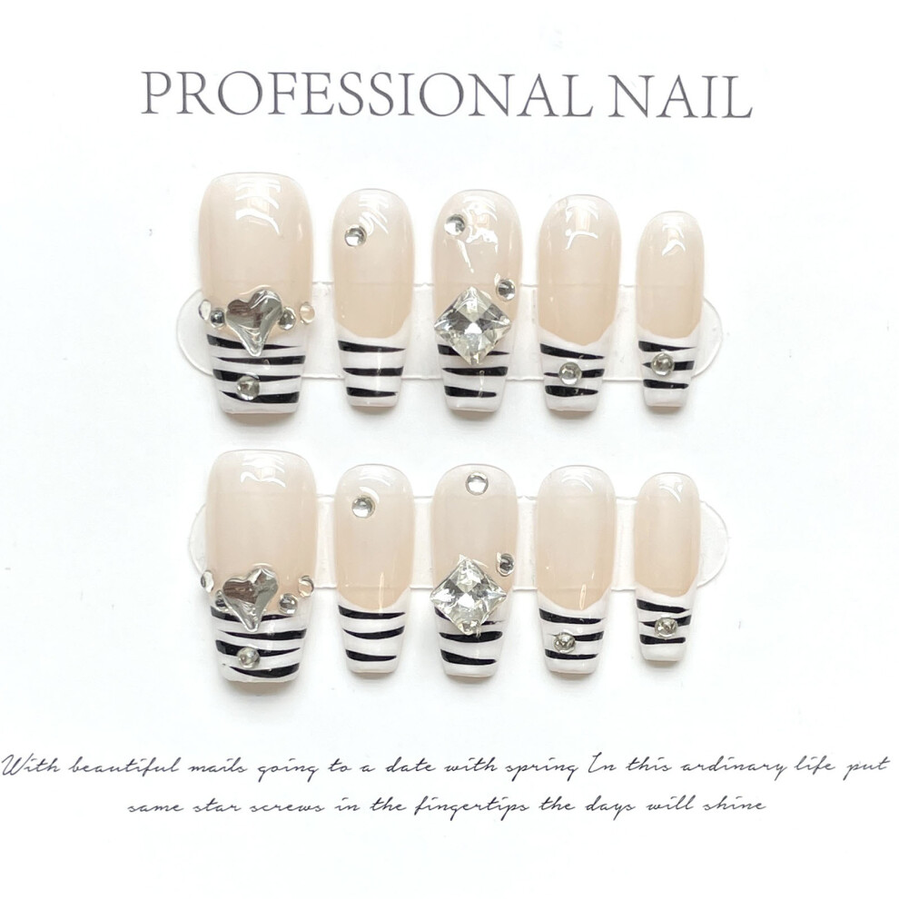 Roc-Electron (267) Rhinestone False Nails - Long Lasting & Waterproof
