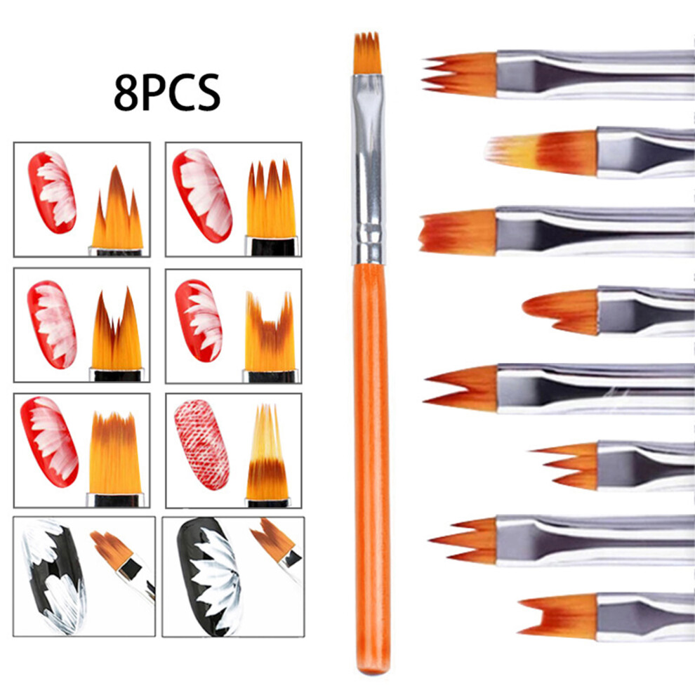 Bright-Home Red (Red) 8Pcs Nail Bloom Flower Nail Art Brush Pen Gel Uv Nail Painting Drawing Pen For Home Diy Manicure