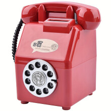 (red, Old Style) Antique Rotary Phone Piggy Bank for Cash & Coins