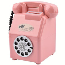 (Pink, Old Style) Antique Rotary Phone Piggy Bank for Cash & Coins