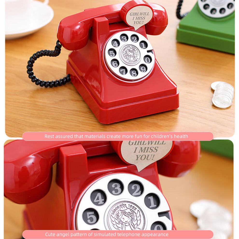 (, The New) Rotary Landline Telephone Piggy Bank Antique Decorative Telephones Piggy Bank For Collecting Cash And Coin Red 6431700007299