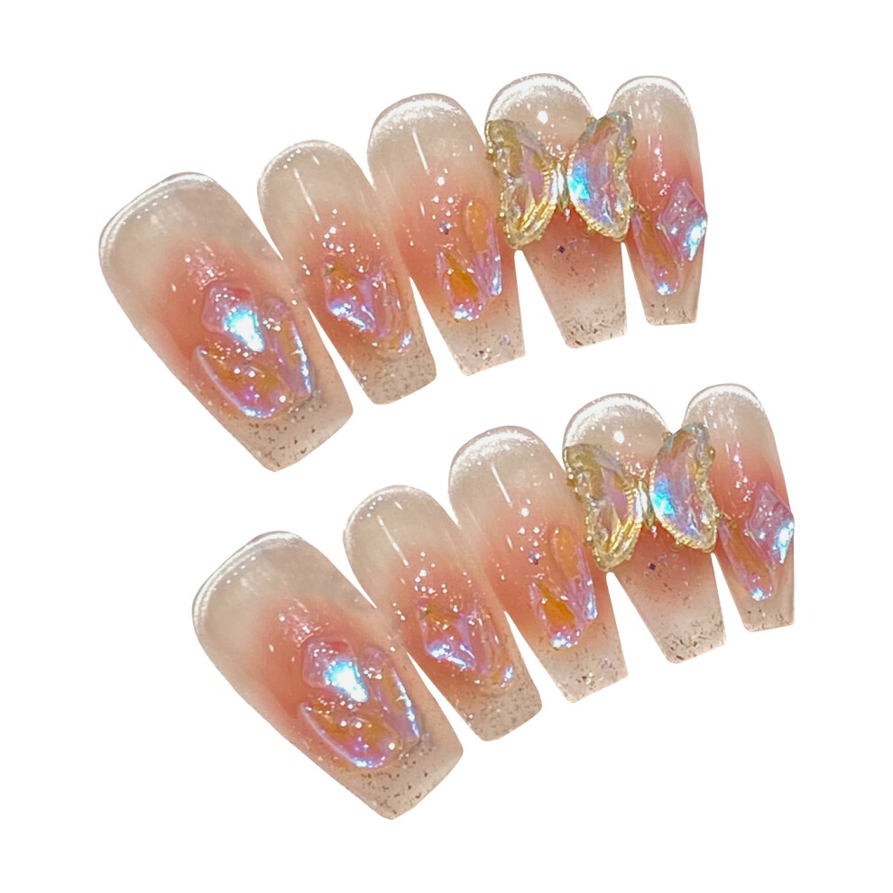 Bright-Home (M) Glossy Blush Fake Nails With Cat Eyes Decor Natural-Looking Easy To Take On And Apply For Working Dating Or Partying