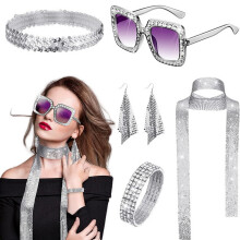 (Silver) 70s Sequin Scarf Headband for Women Party Costume