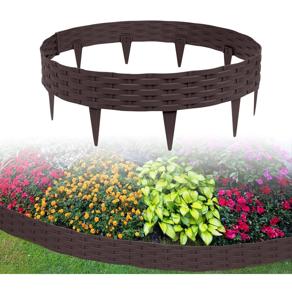 Brown Rattan Effect Flexible Plastic Garden Lawn Edging, 2.4M 5056885801794