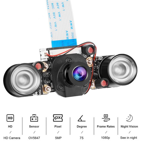 2X para Câmera Raspberry Pi 4B com Suporte e Cabo Módulo de Câmera IR 5MP OV5647 Webcam Alternando Automaticamente Entre o Dia 2