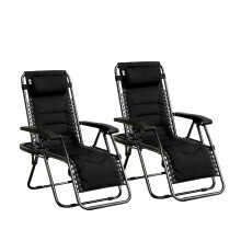 Set of 2 Zero Gravity Heavy Duty Outdoor Garden Reclining Chairs with Padded Seat Black
