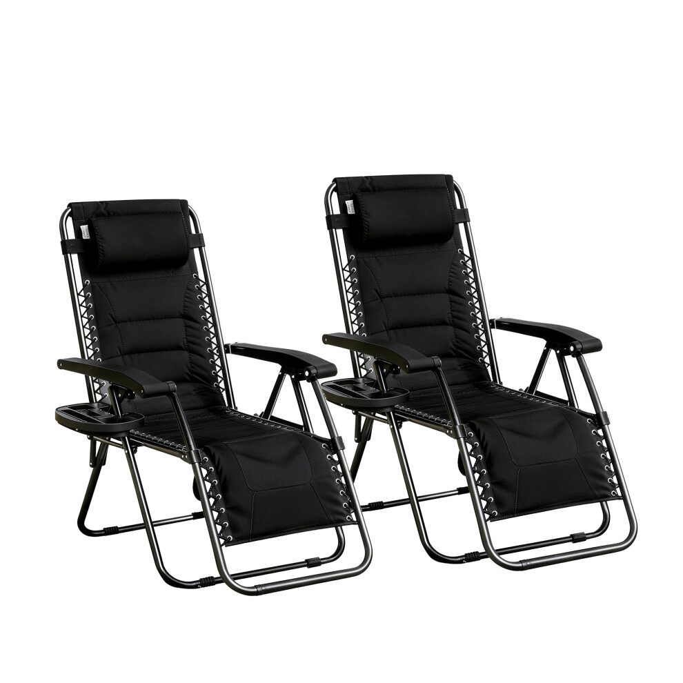 Mcc Set Of 2 Zero Gravity Heavy Duty Outdoor Garden Reclining Chairs With Padded Seat Black