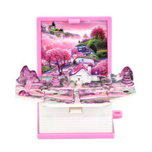 Faltbarer 3D-Buch-Schlüsselanhänger Spielzeug für Kinder Mädchen Pinkes Schloss 40x50mm