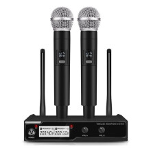 Microfono Wireless Portatile VHF a Doppio Canale, o Due Microfoni per Karaoke, Matrimoni, Feste, Band, Chiesa, Spina Europea