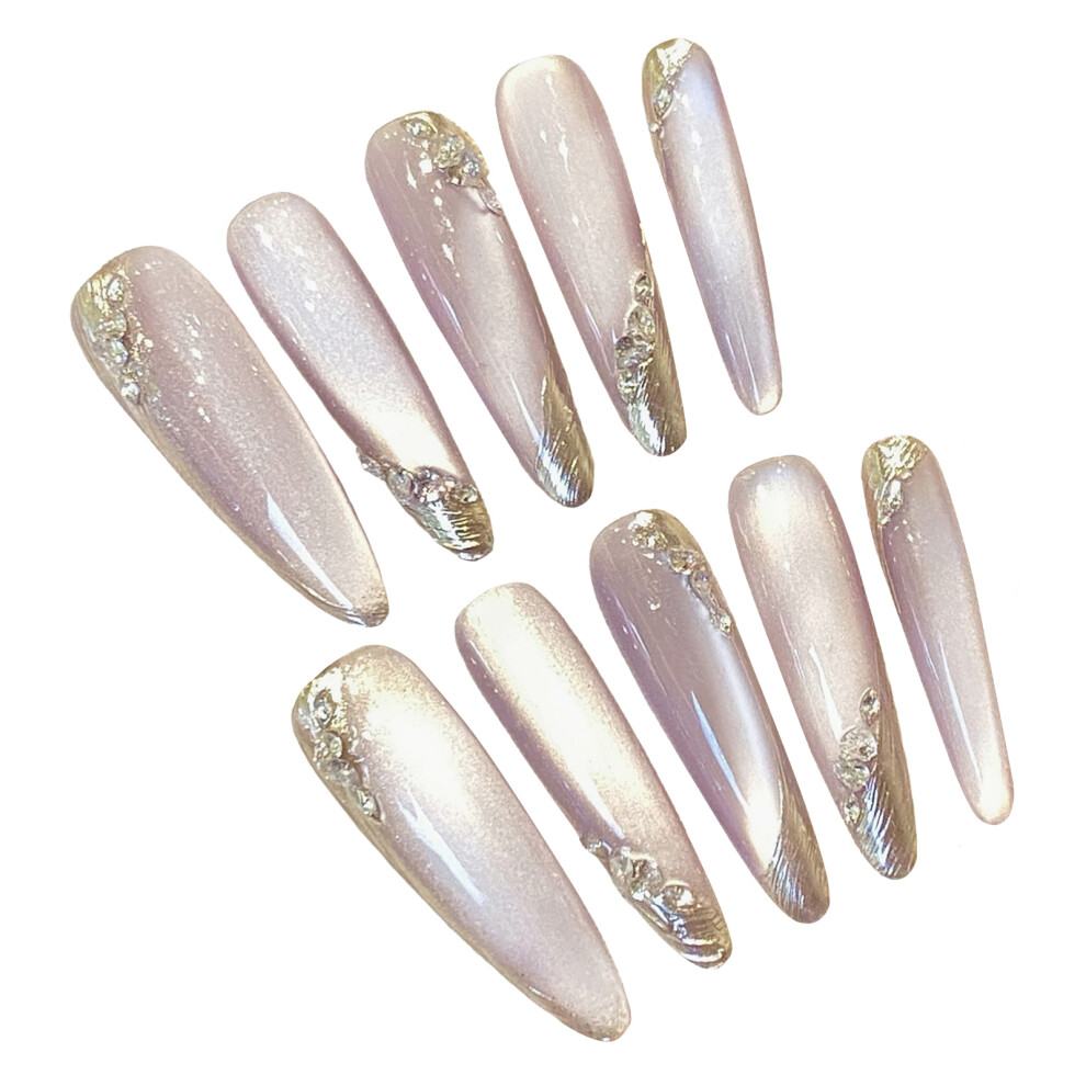 Bright-Home (S) Light Violet Long Fake Nails With Rhinestone Odorless Provides A Comfortable Experience For Daily And Parties Wearing