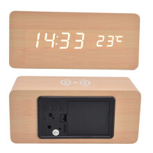 Wireless Charging Digital Clock with Automatic Temperature Detection White