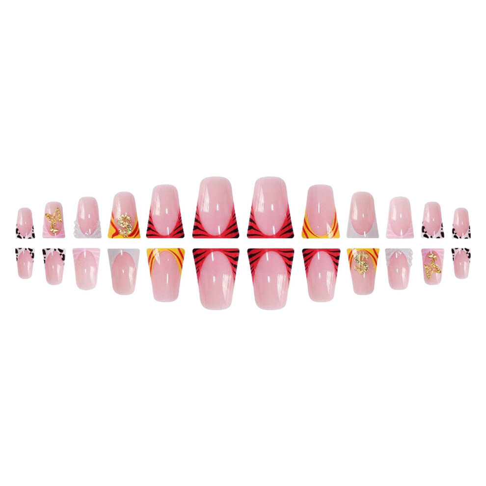 Hue-Grain 24Pcs Pink Duck French Tip Press On Nails