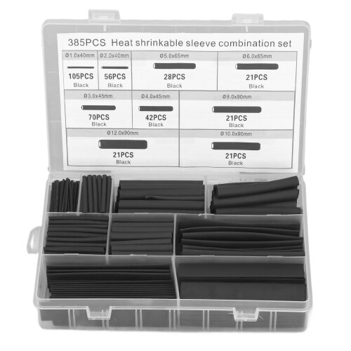 385Pcs Heat Shrink Tubing Set - Insulation, Flame Retardant, Various Sizes 1
