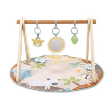 INGENUITY Faltbare Baby-Spielmatte WonderWood, rund mit Holzspielbogen, Spiegel und Babyspielzeug