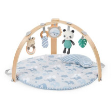 INGENUITY Faltbare Baby-Spielmatte Cosy Spot Elephant, wendbares Kissen, Holzspielbogen, Spiegel und sensorische Spielzeuge für Babys