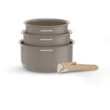 Set of 3 pots - Suitable for all heat sources including induction - ARTHUR MARTIN - AM1122 - Ceramic - Ø 16-18-20 cm + removable handle - Taupe
