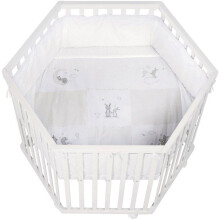 Parc hexagonal - ROBA - FOX & BUNNY - Von der Geburt bis 15 kg - Verstellbar - Rollen - Weiß lackiert