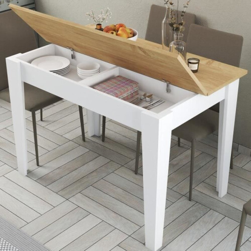 Kitchen table with storage - KIEVA - Melamine - White / Oak - Rectangular - 4 / 6 people - 110 x 75 x 72 cm 1