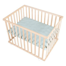 ROBA Baby Park 75 x 100 cm in Solid Beech Wood Organic + Frosted Green Mat + 4 Lockable Wheels - Adjustable Height - Natural