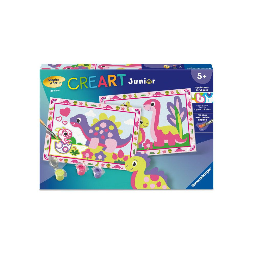 Ravensburger – Creart Junior – Art Number – Colorful Dinosaurs – Paint By Numbers Kit – From 5 Years – 12023213