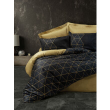 Bedding Set - 1 duvet cover 140 x 200cm + 1 pillowcases 60 x 60 cm - 100% reinforced cotton - Black / Gold graphic print